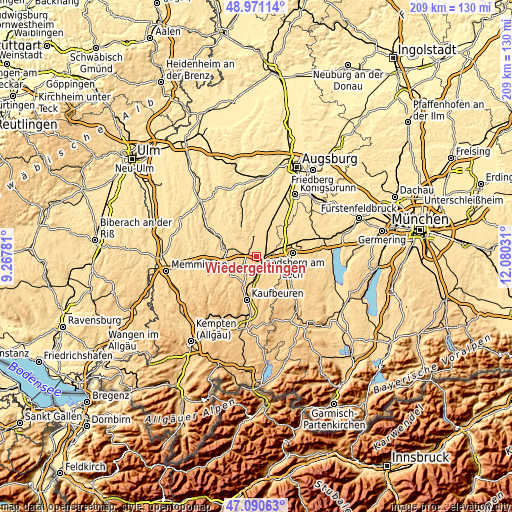 Topographic map of Wiedergeltingen