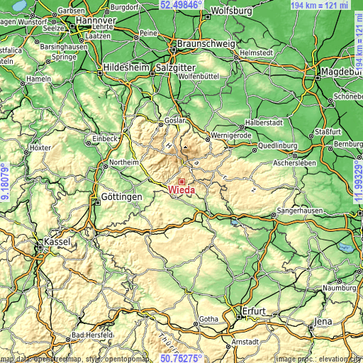 Topographic map of Wieda