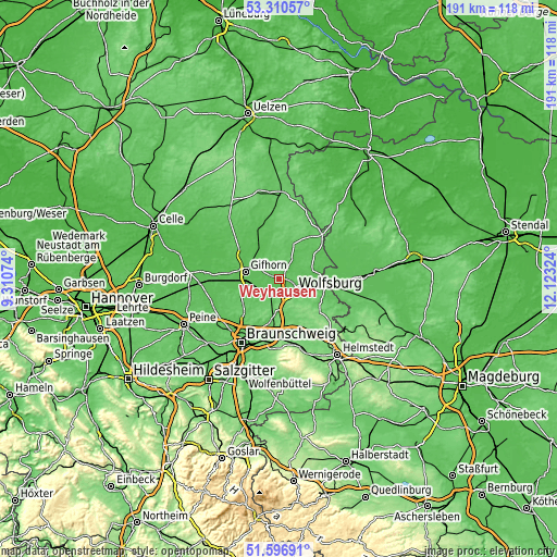 Topographic map of Weyhausen