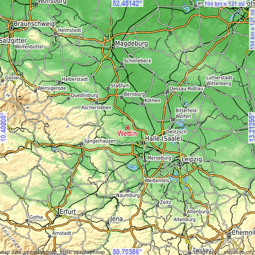 Topographic map of Wettin