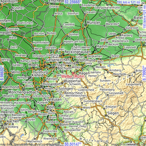 Topographic map of Wetter (Ruhr)