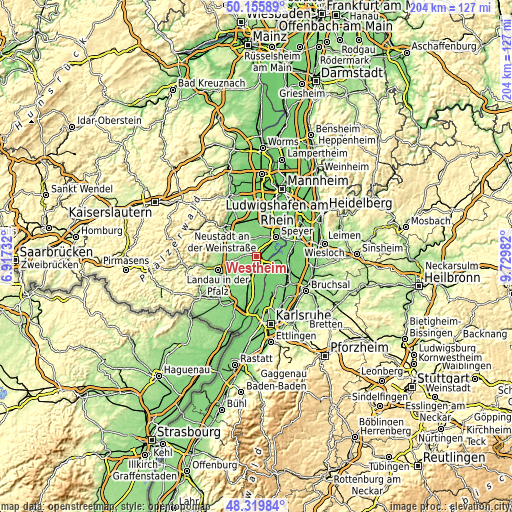 Topographic map of Westheim