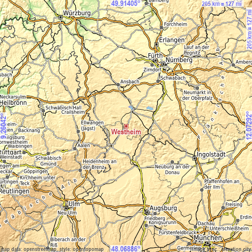 Topographic map of Westheim