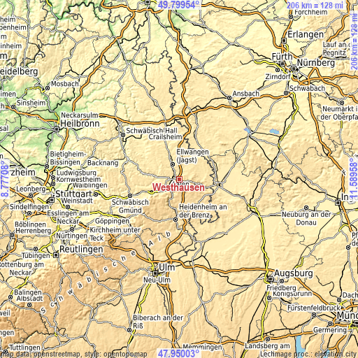 Topographic map of Westhausen