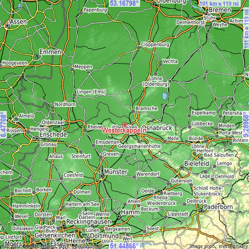 Topographic map of Westerkappeln