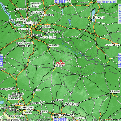 Topographic map of Weste