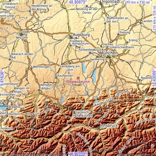 Topographic map of Wessobrunn