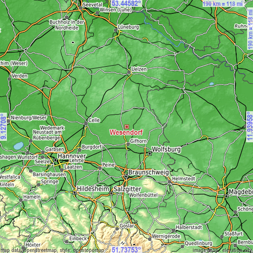 Topographic map of Wesendorf