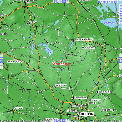 Topographic map of Wesenberg