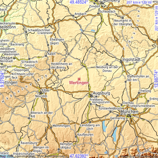 Topographic map of Wertingen