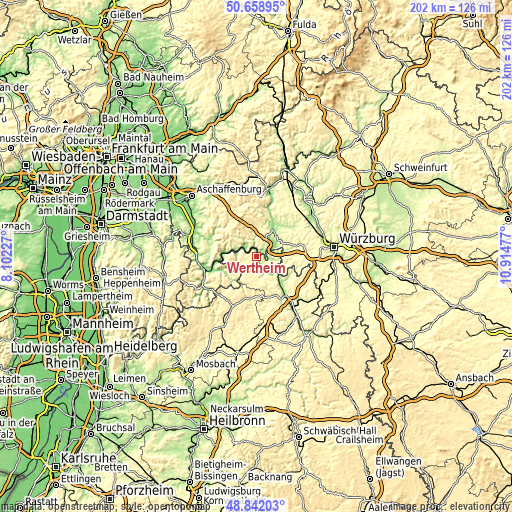 Topographic map of Wertheim