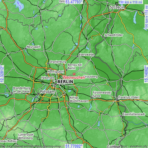 Topographic map of Werneuchen