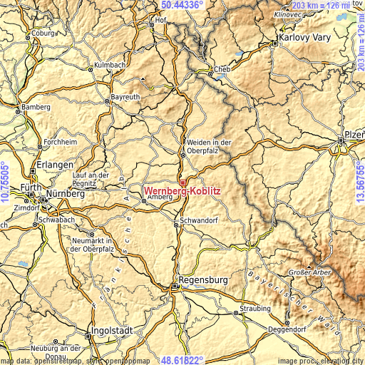 Topographic map of Wernberg-Köblitz