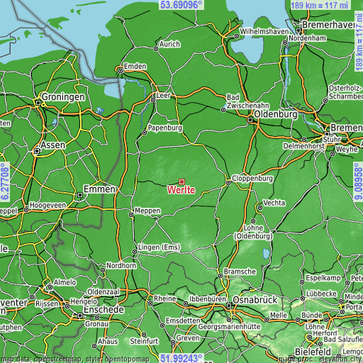 Topographic map of Werlte