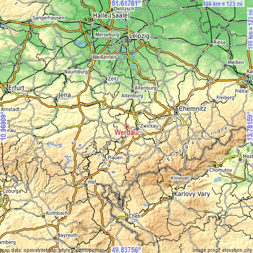 Topographic map of Werdau