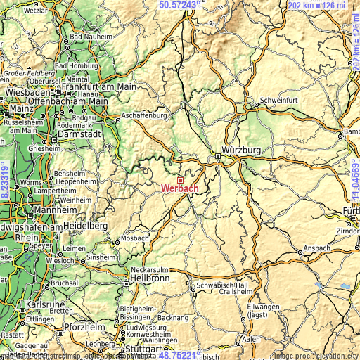 Topographic map of Werbach