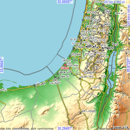 Topographic map of Gaza