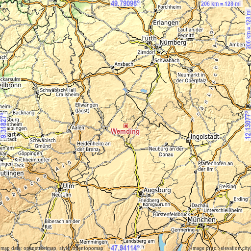 Topographic map of Wemding