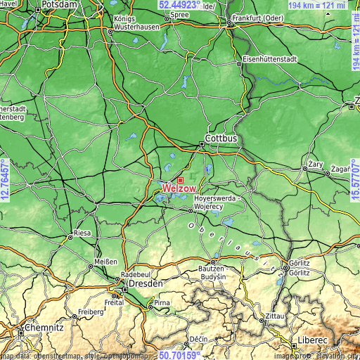 Topographic map of Welzow