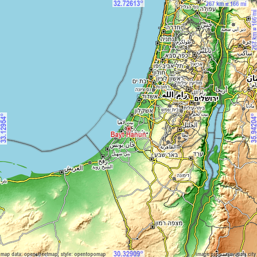 Topographic map of Bayt Ḩānūn