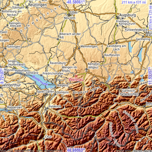 Topographic map of Weitnau