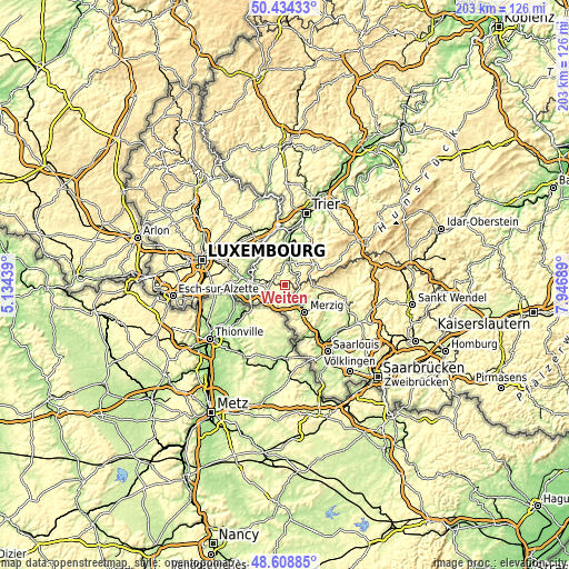 Topographic map of Weiten