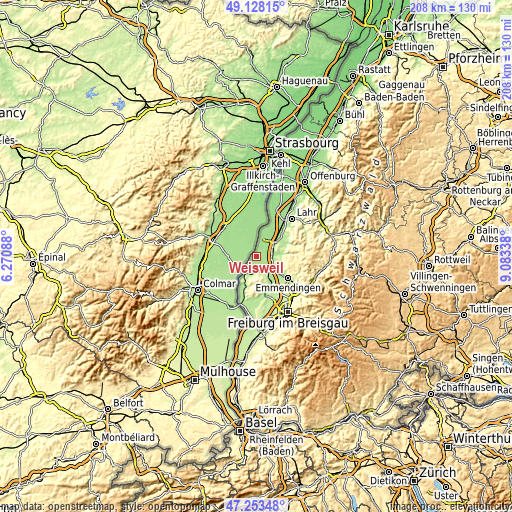 Topographic map of Weisweil