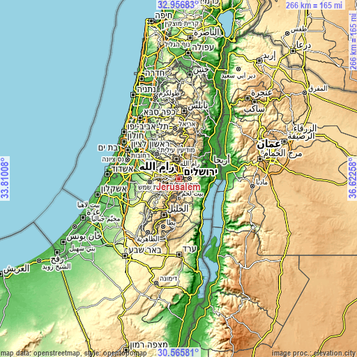 Topographic map of Jerusalem