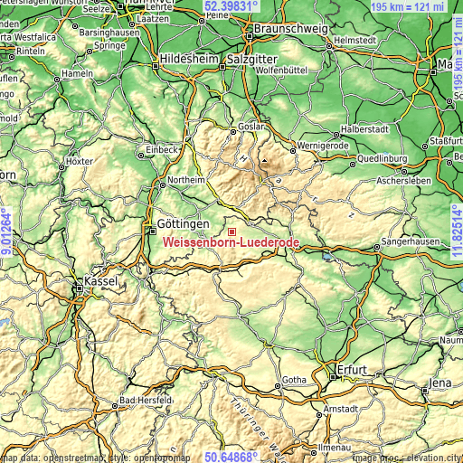 Topographic map of Weißenborn-Lüderode