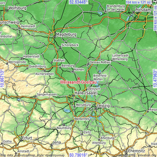 Topographic map of Weißandt-Gölzau