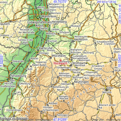 Topographic map of Weissach