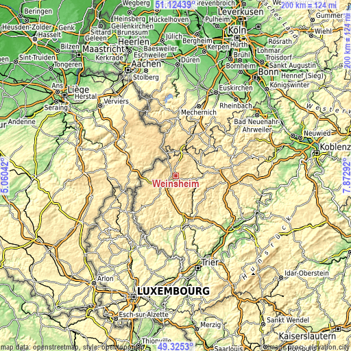 Topographic map of Weinsheim