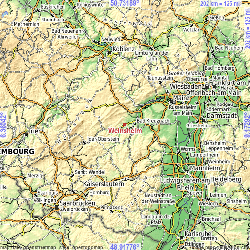 Topographic map of Weinsheim
