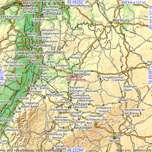 Topographic map of Weinsberg
