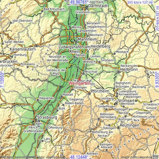 Topographic map of Weingarten