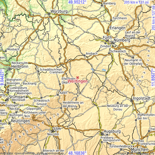 Topographic map of Weiltingen