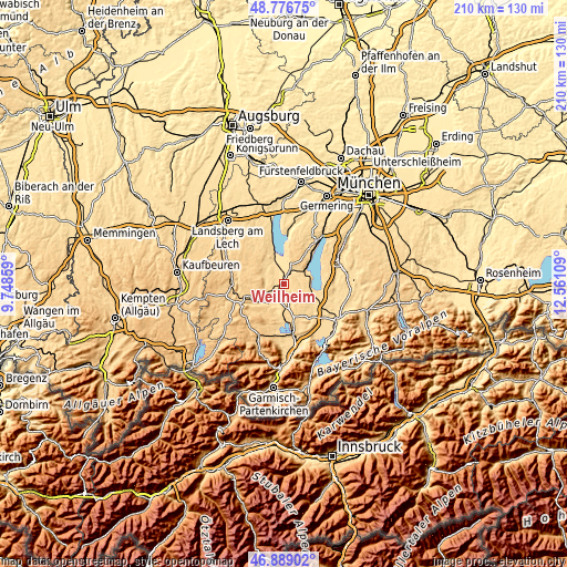 Topographic map of Weilheim