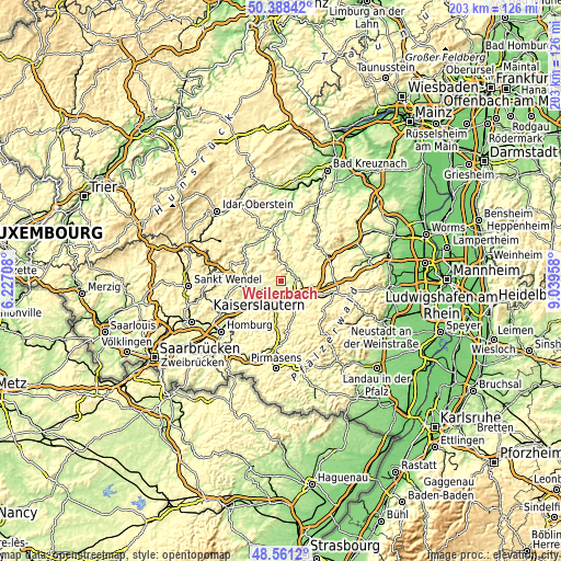 Topographic map of Weilerbach