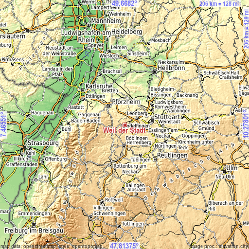 Topographic map of Weil der Stadt