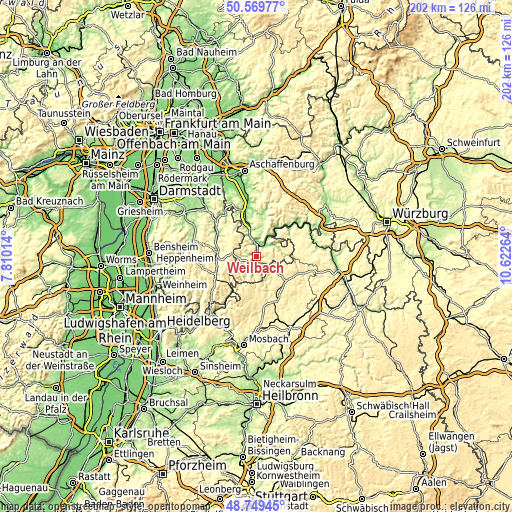 Topographic map of Weilbach