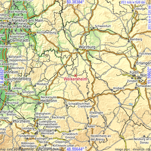 Topographic map of Weikersheim