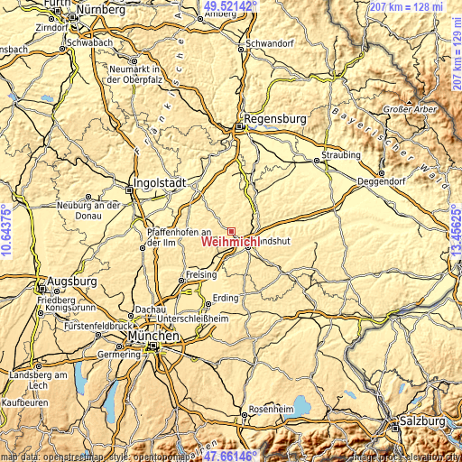 Topographic map of Weihmichl