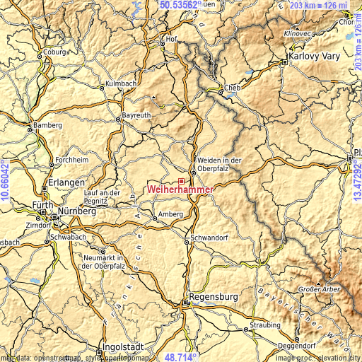 Topographic map of Weiherhammer