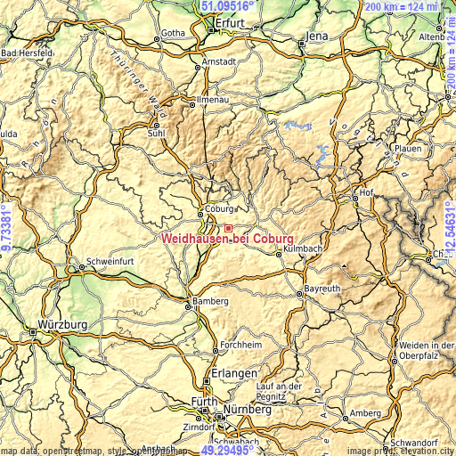 Topographic map of Weidhausen bei Coburg