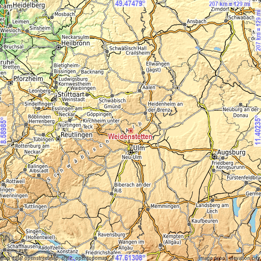 Topographic map of Weidenstetten