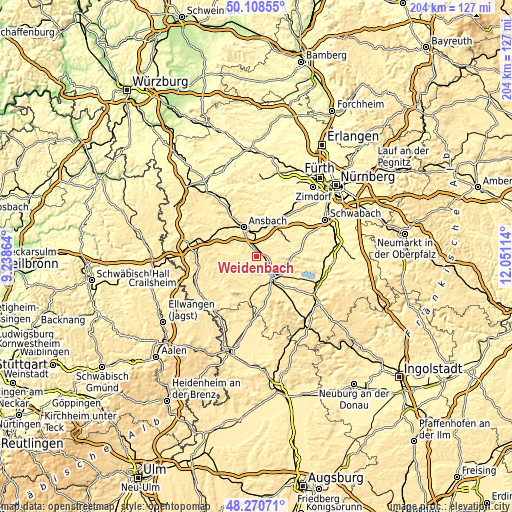 Topographic map of Weidenbach