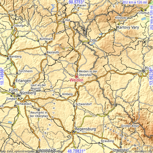 Topographic map of Weiden