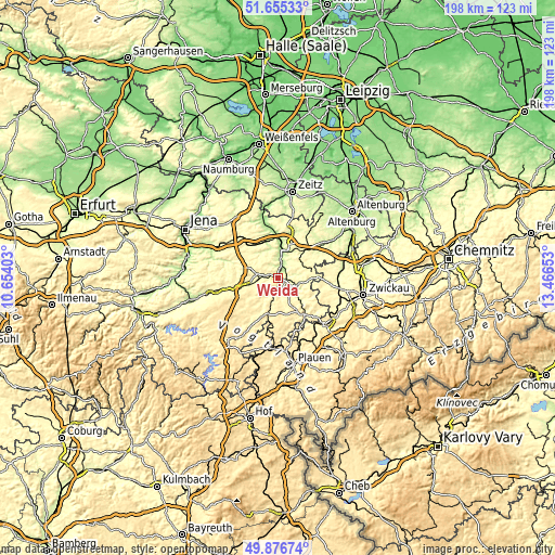 Topographic map of Weida