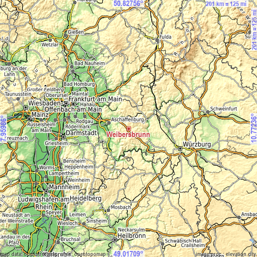 Topographic map of Weibersbrunn