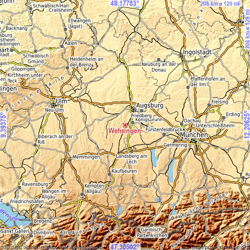 Topographic map of Wehringen